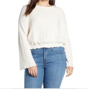Madewell Texture & Thread Smocked Waist Bell-Sleeve Top Sweater Size Medium